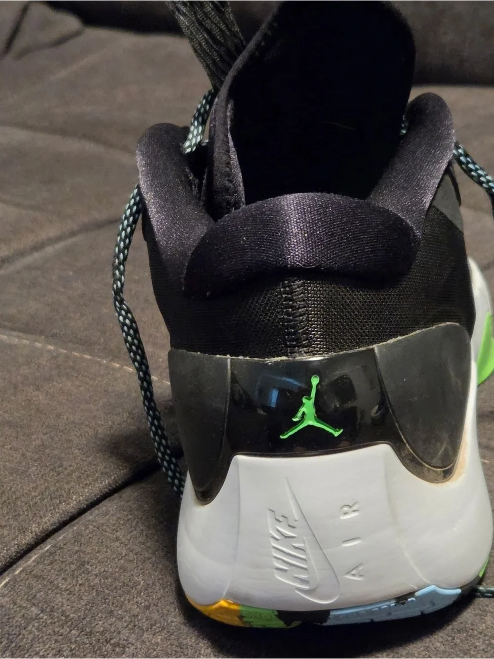 Jordan Black, Neon Green and Gray High-Top Sneakers